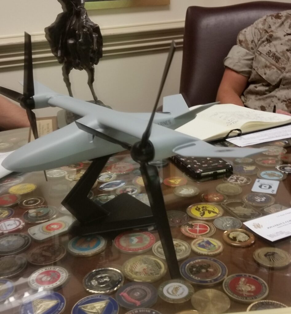 A model of the Bell V-247 concept for MUX on Marine Corps Lt. Gen. Jon Davis's desk.